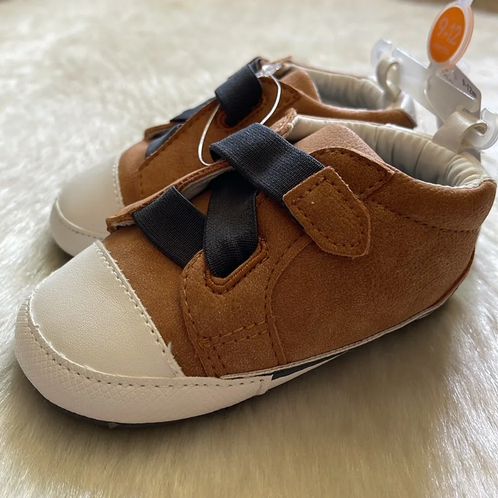 Carter's Brown & White Baby Boy Infant Soft Slip-On Sneakers Casual Crib Shoes